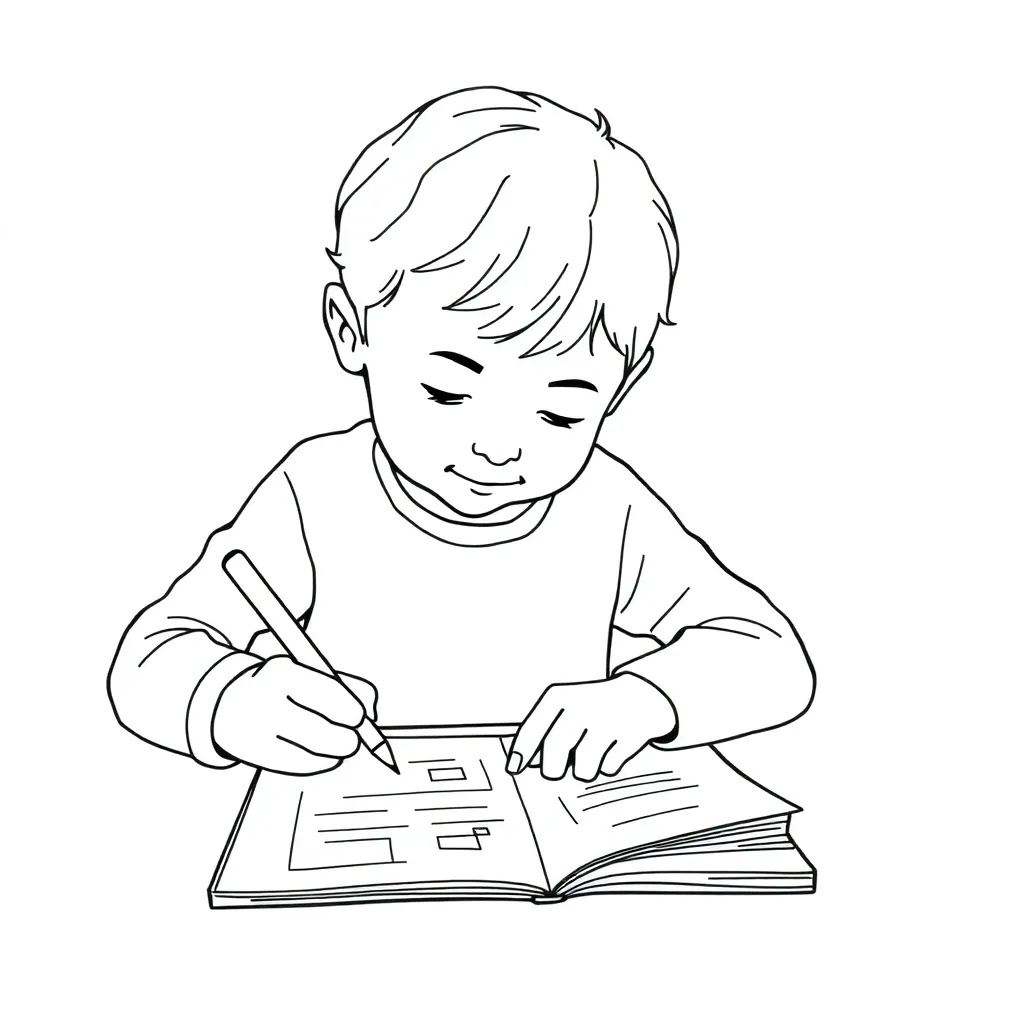 Student planning writing with notebook and pen