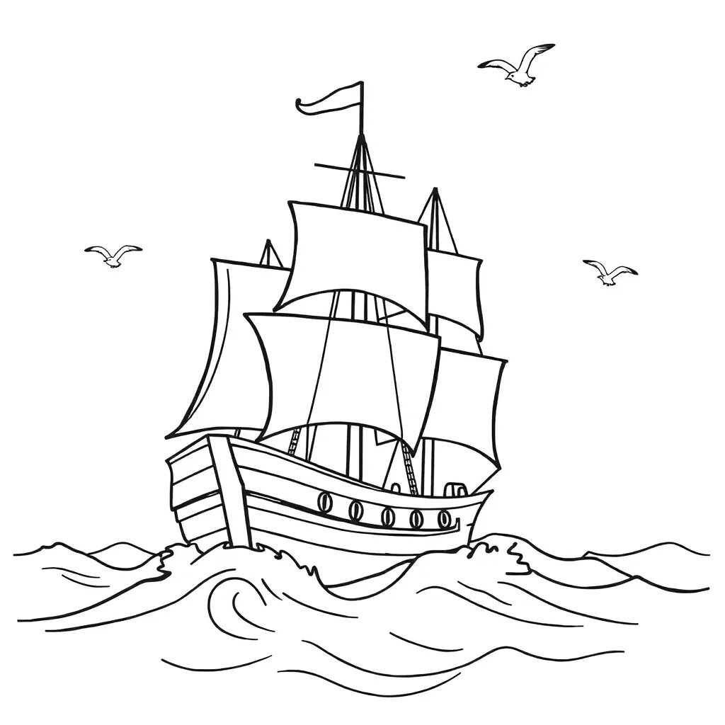Captain Cook's ship the Endeavour sailing to New Zealand