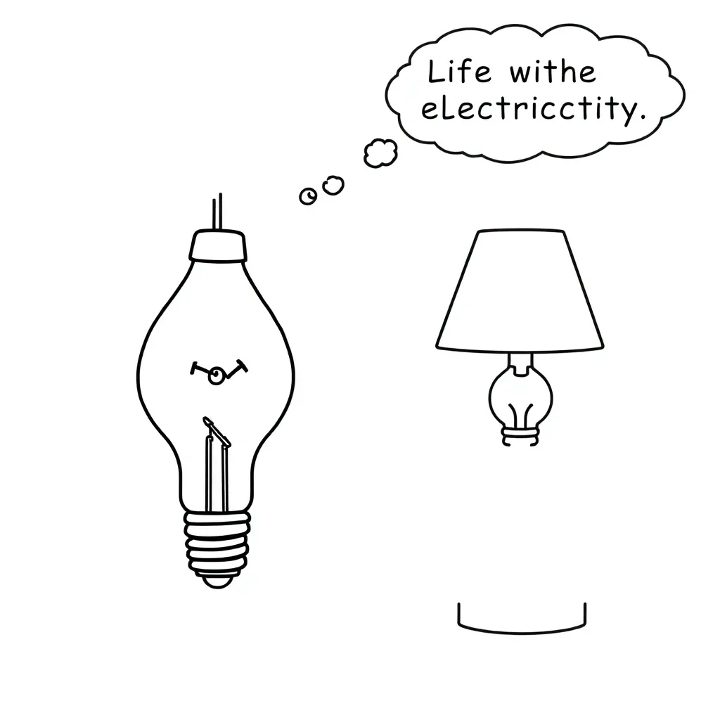 Thomas Edison with light bulb and modern electrical devices