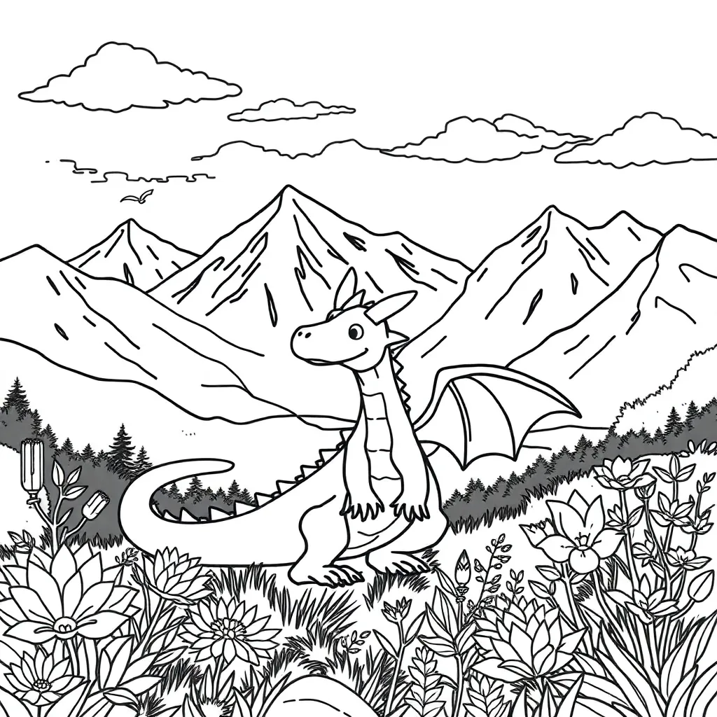 Friendly dragon reading a book