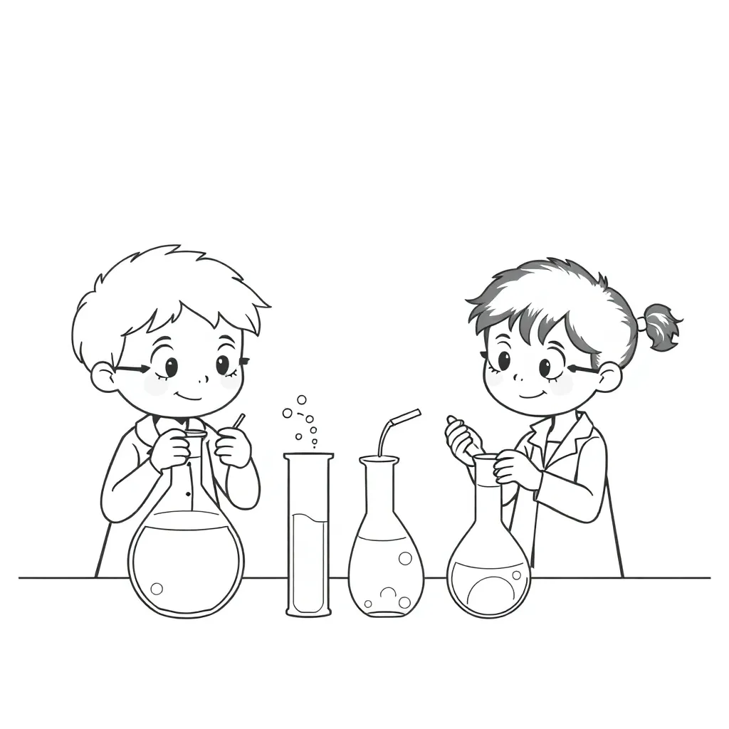 Science experiment with coloured water and beakers