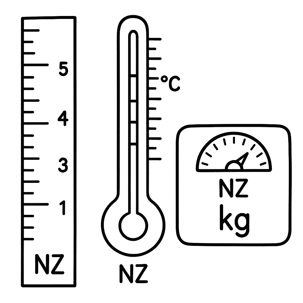 Measurement tools including ruler, scales and measuring jug