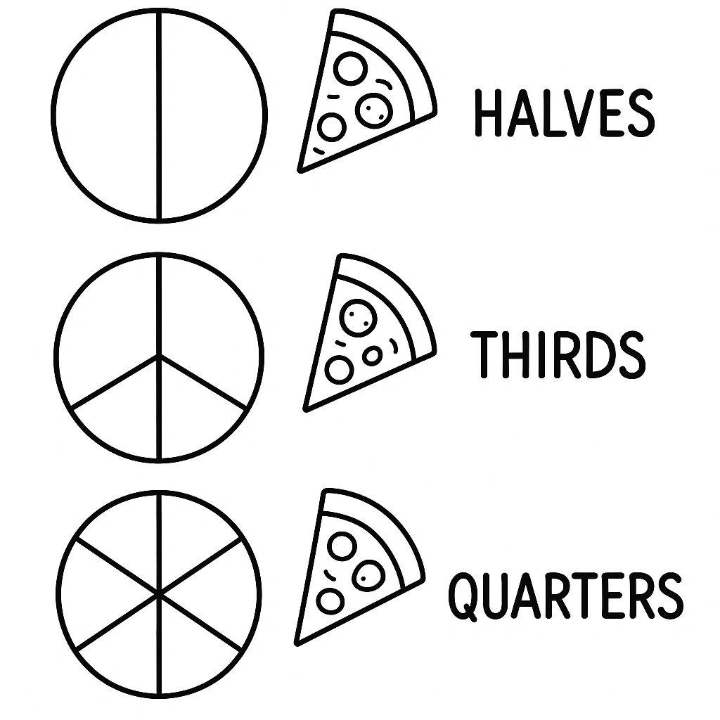Fractions language practice illustration