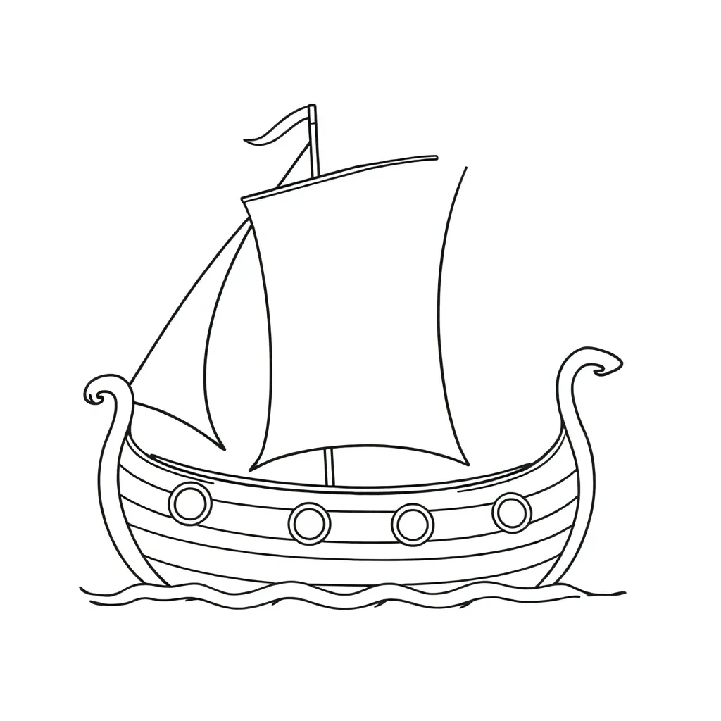 Viking longship sailing across stormy seas