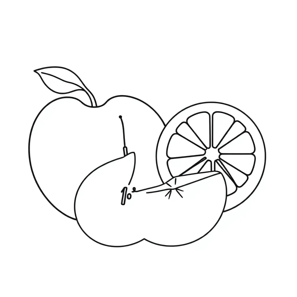 Pizza and fruit fractions illustration