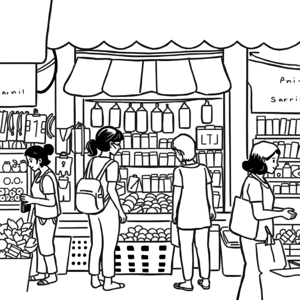 Market buyers and sellers illustration