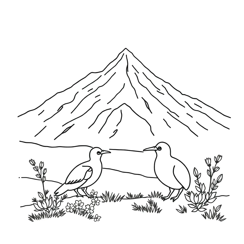 Mountain scene with peaks and valleys