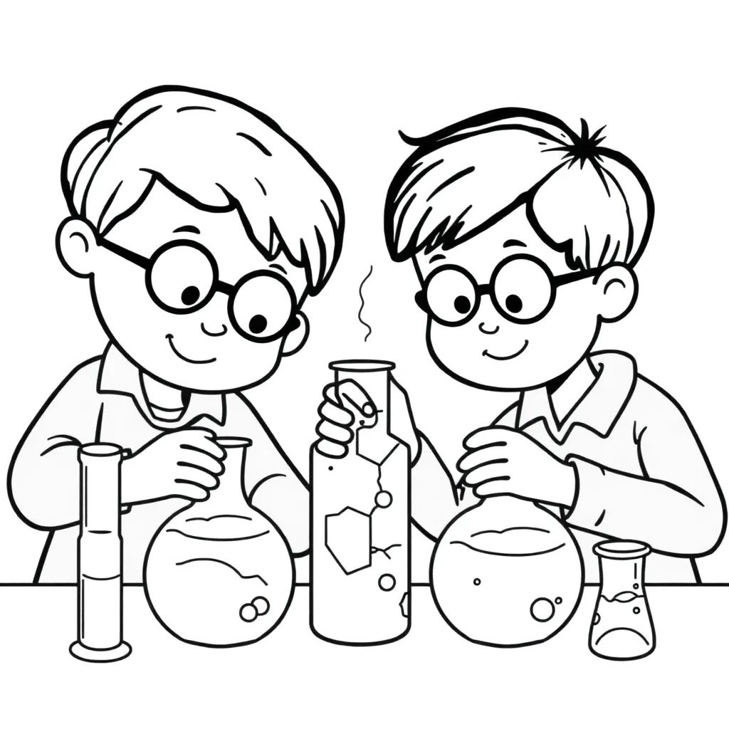 Young scientist with magnifying glass examining objects