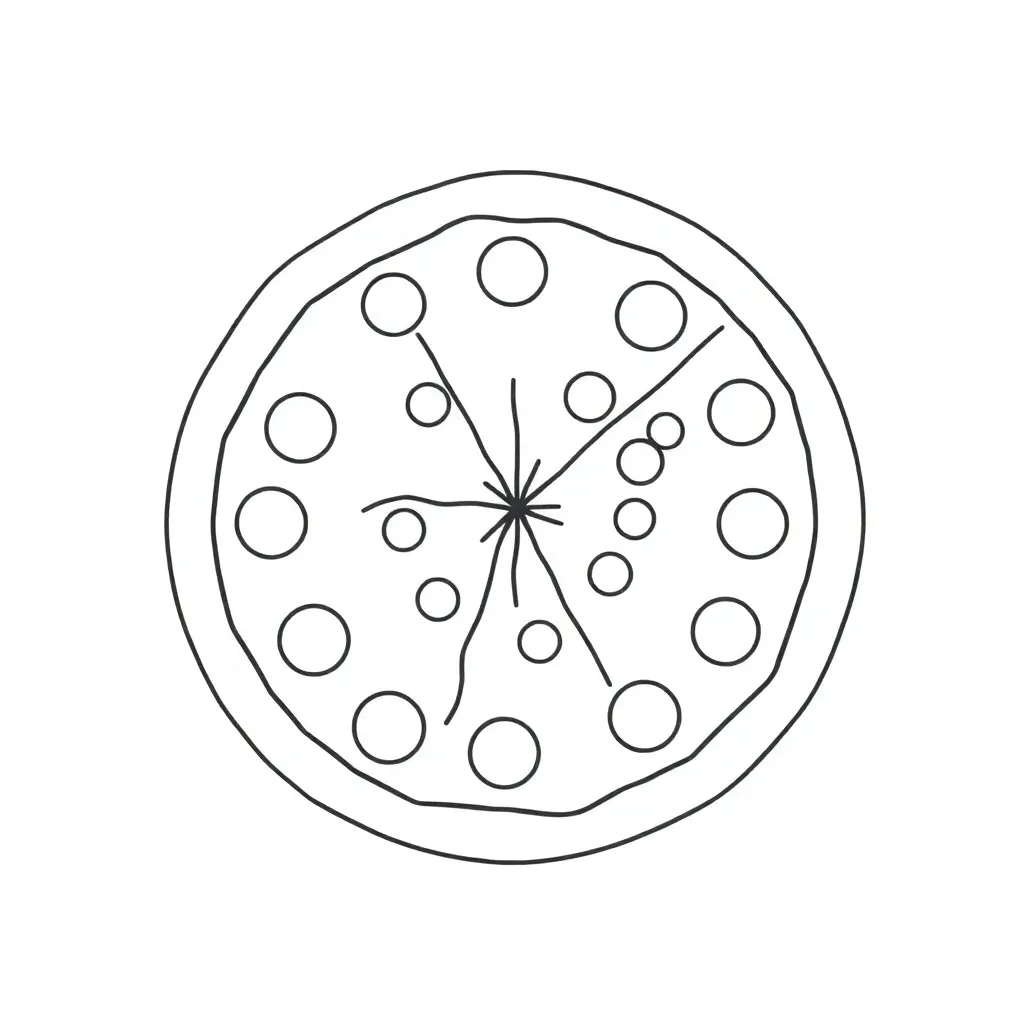 Pizza and apple cut into fractions