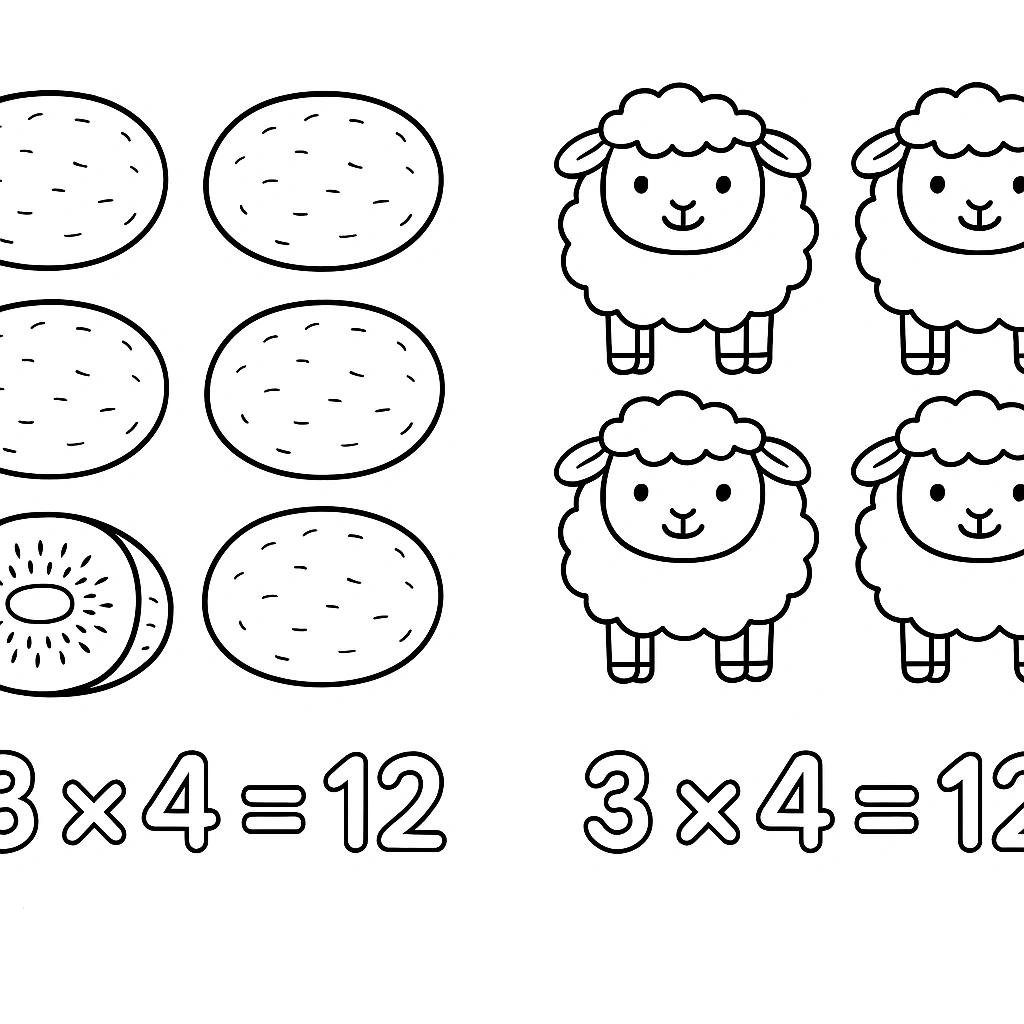 Equal groups of objects illustration