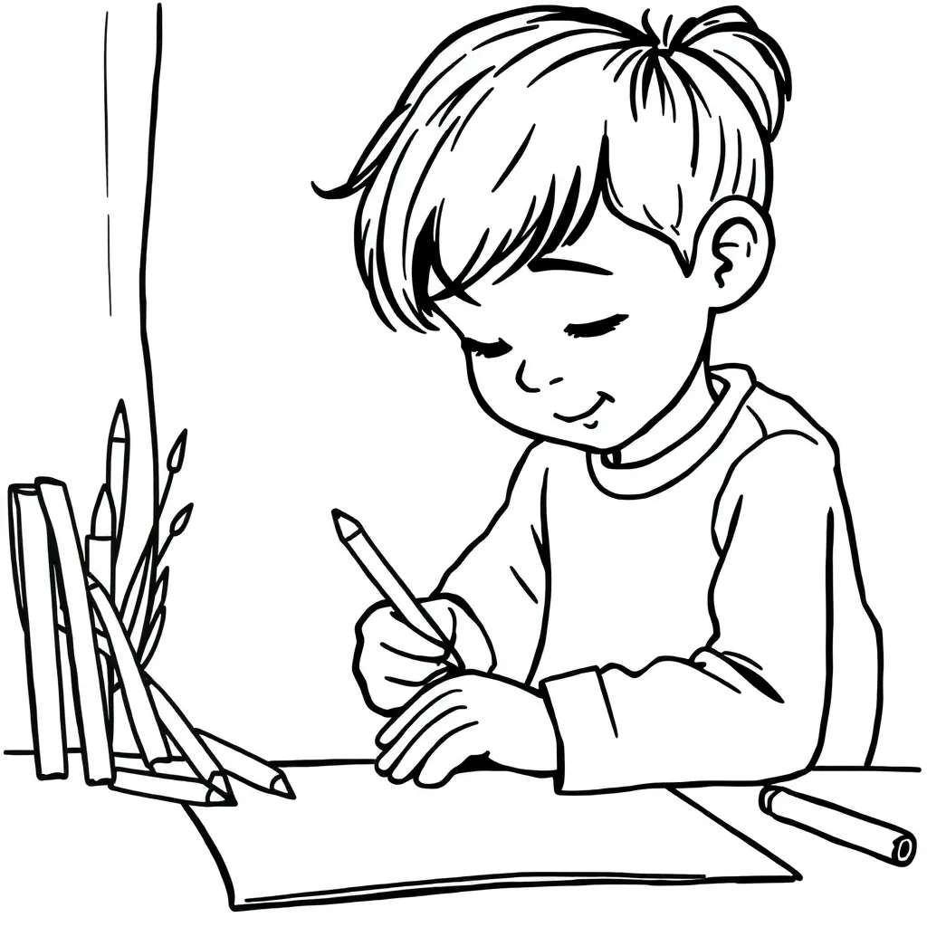 Student editing a story with pencil