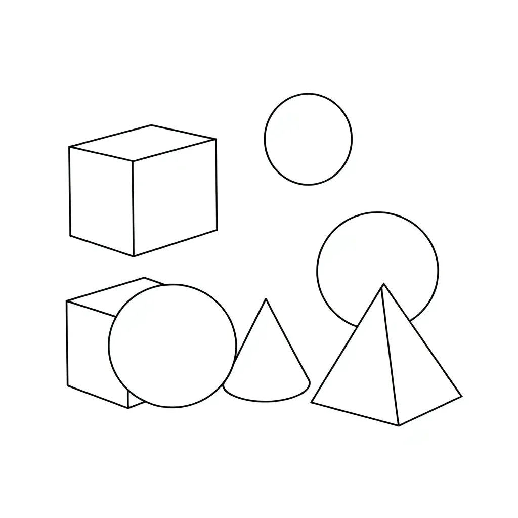 3D shapes including cube, sphere, cylinder, cone and pyramid