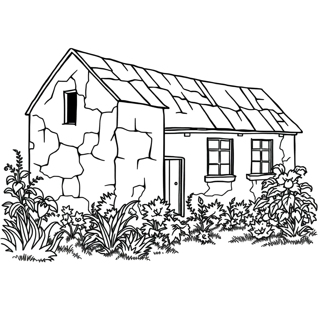 Abandoned house with broken windows and overgrown garden