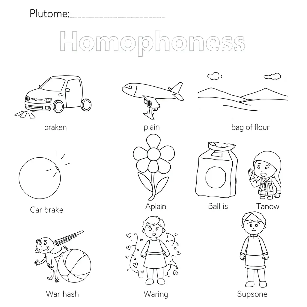 Homophones illustration with words and sounds