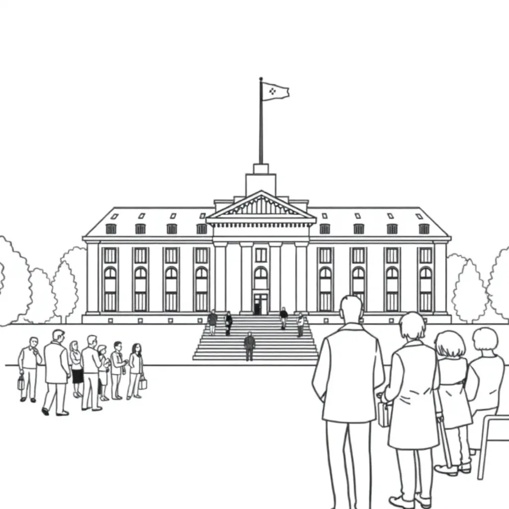 Government buildings and flags illustration