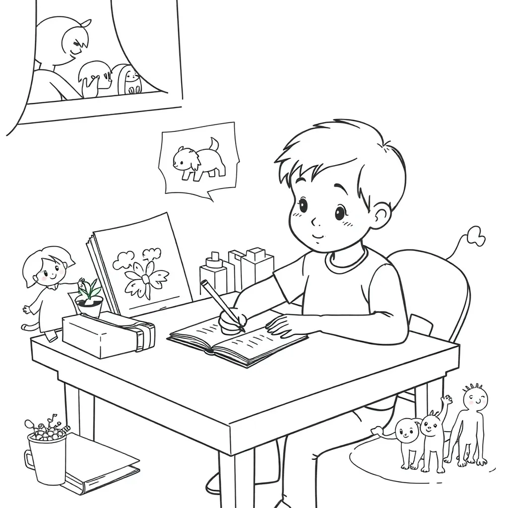 Student writing a story