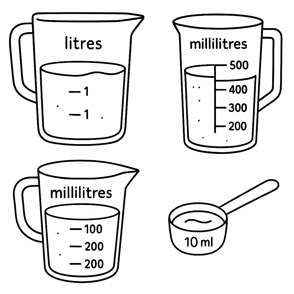 Measuring jugs and containers illustration