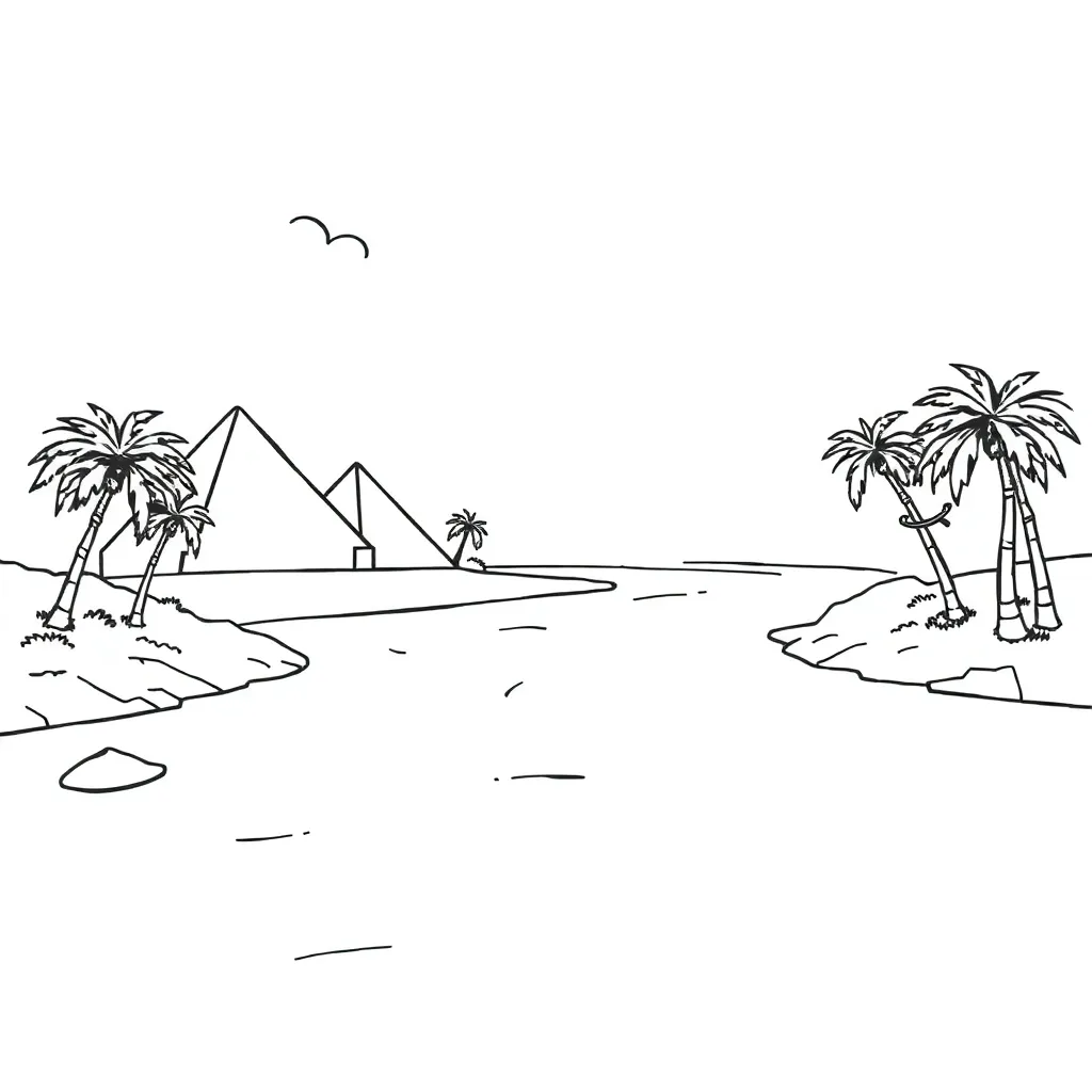 Ancient Egyptian pyramid and Nile River