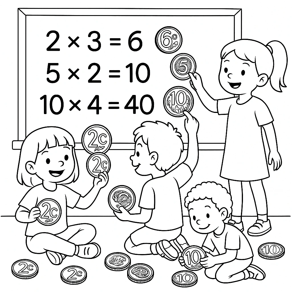 Children learning multiplication tables