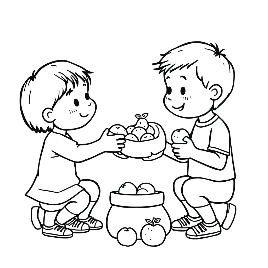 Children sharing chocolates equally