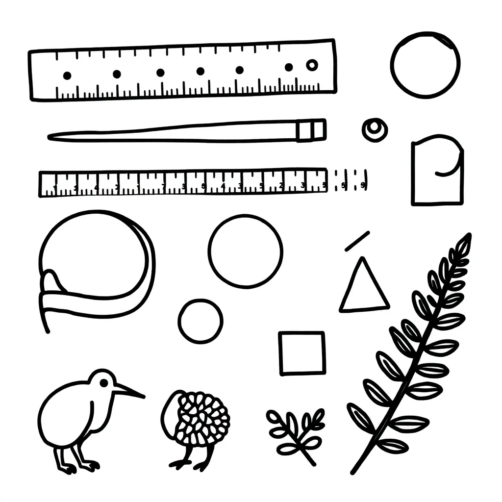 Various measurement tools including ruler, scale, and measuring jug