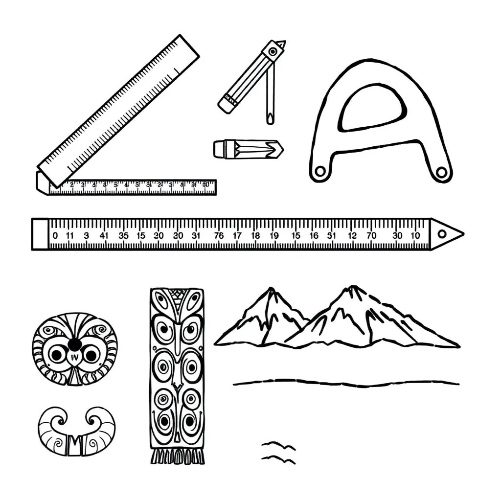 Measurement tools including ruler, scales, and protractor