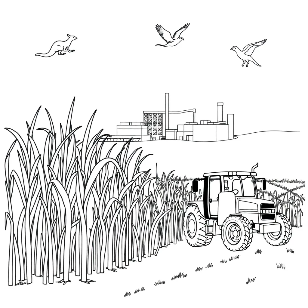 Sugarcane fields and sugar mill in Mackay