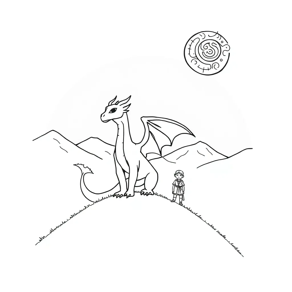 Dragon and apprentice in a magical castle setting