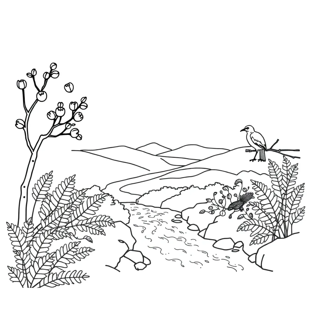 New Zealand ecosystem illustration