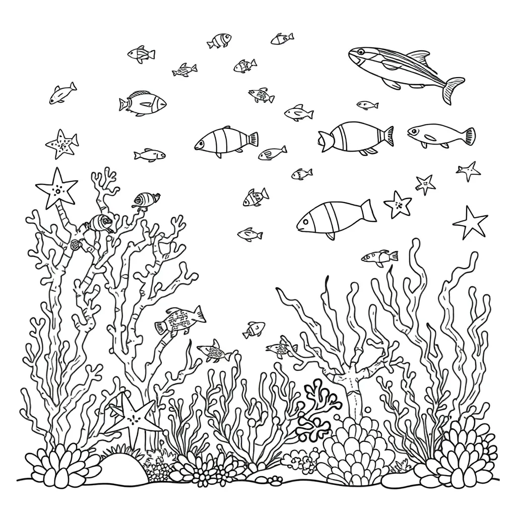Colourful coral reef with marine life