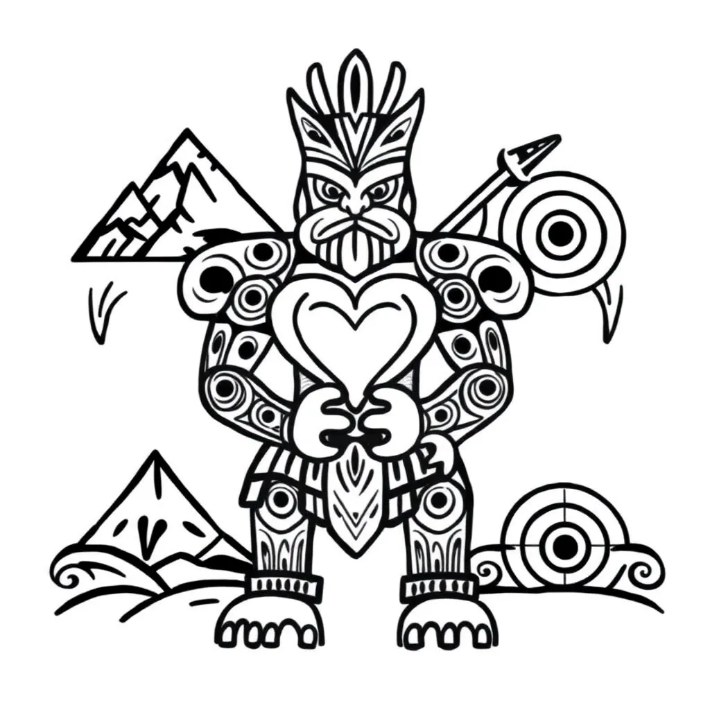 Warrior heart with traditional Māori patterns