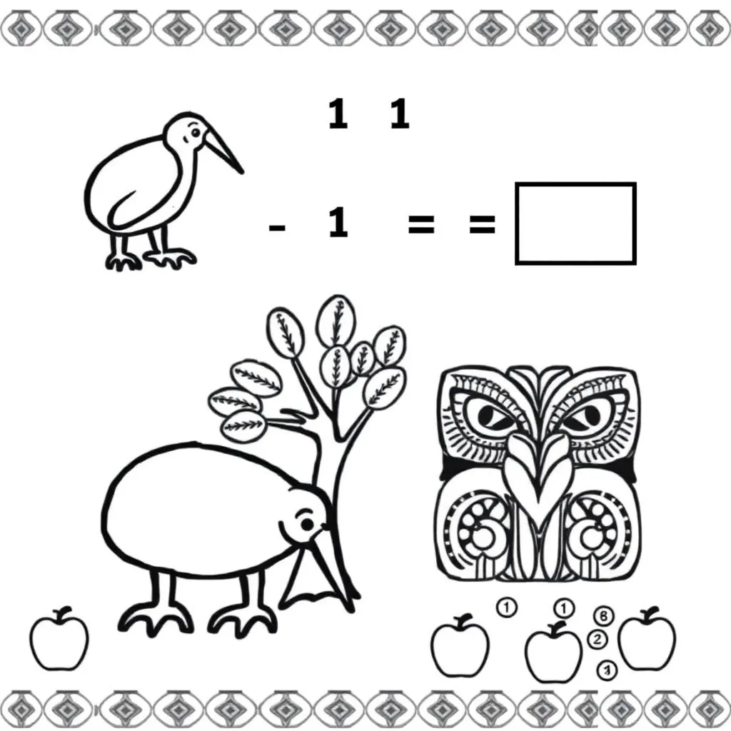 Children solving maths problems with apples and counters