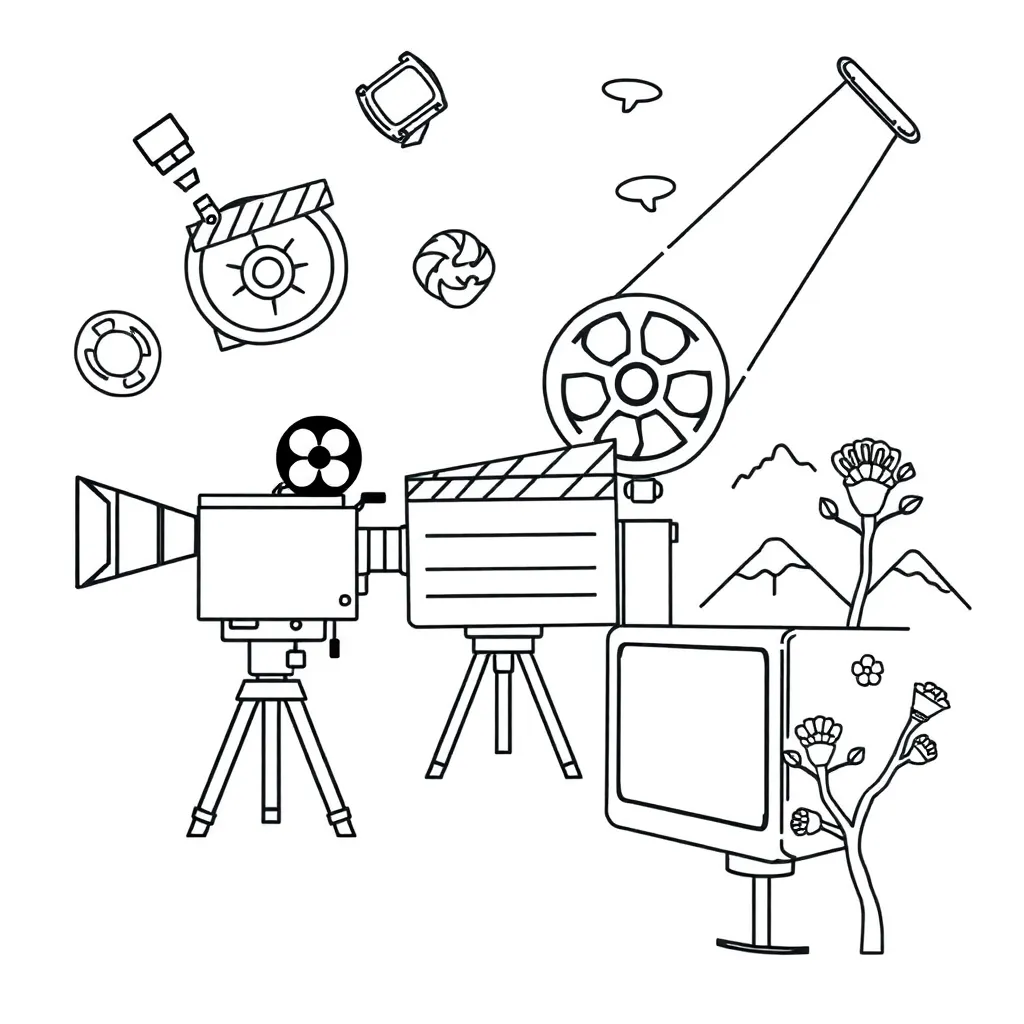 Film camera and equipment illustration