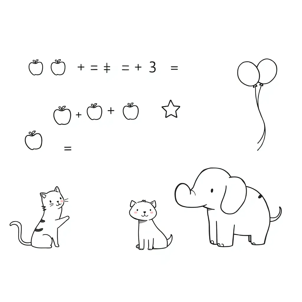 Colourful numbers 1, 2, 3 with counting objects