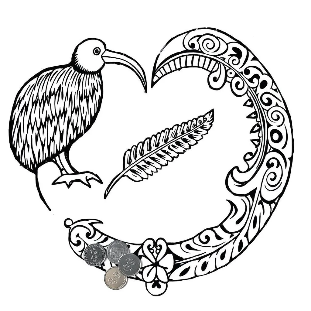 New Zealand coins and notes illustration