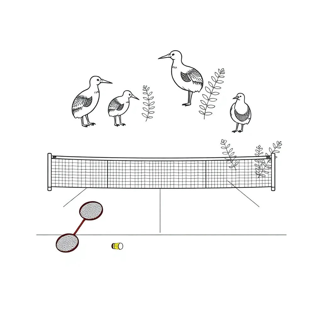 Badminton court and racket illustration