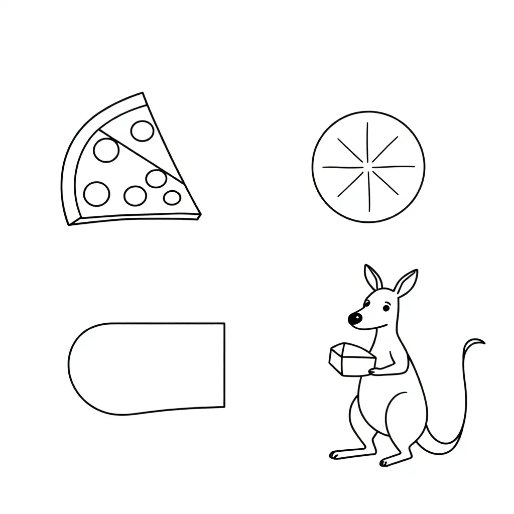 Pizza and fruit showing halves and quarters