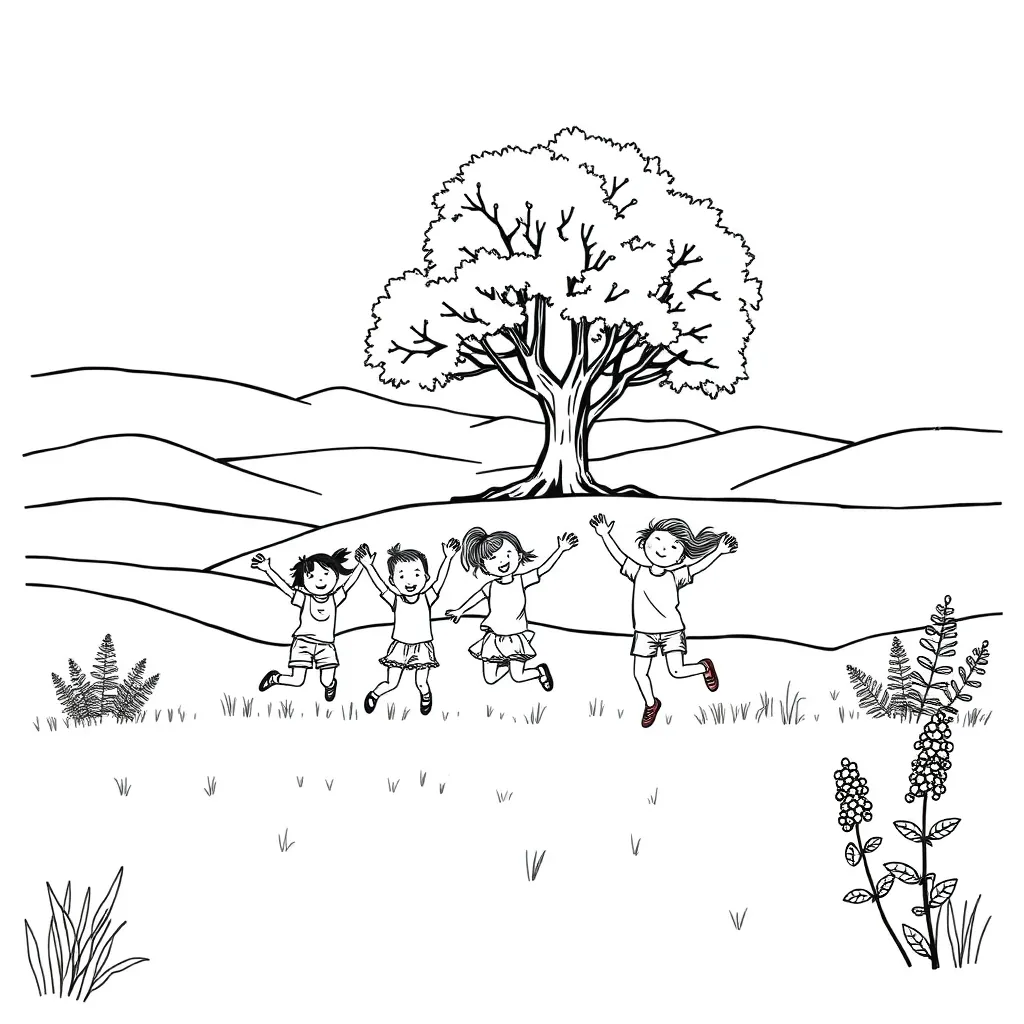 Number line with jumping figures