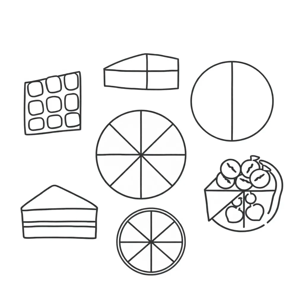 Fraction circles and shapes illustration