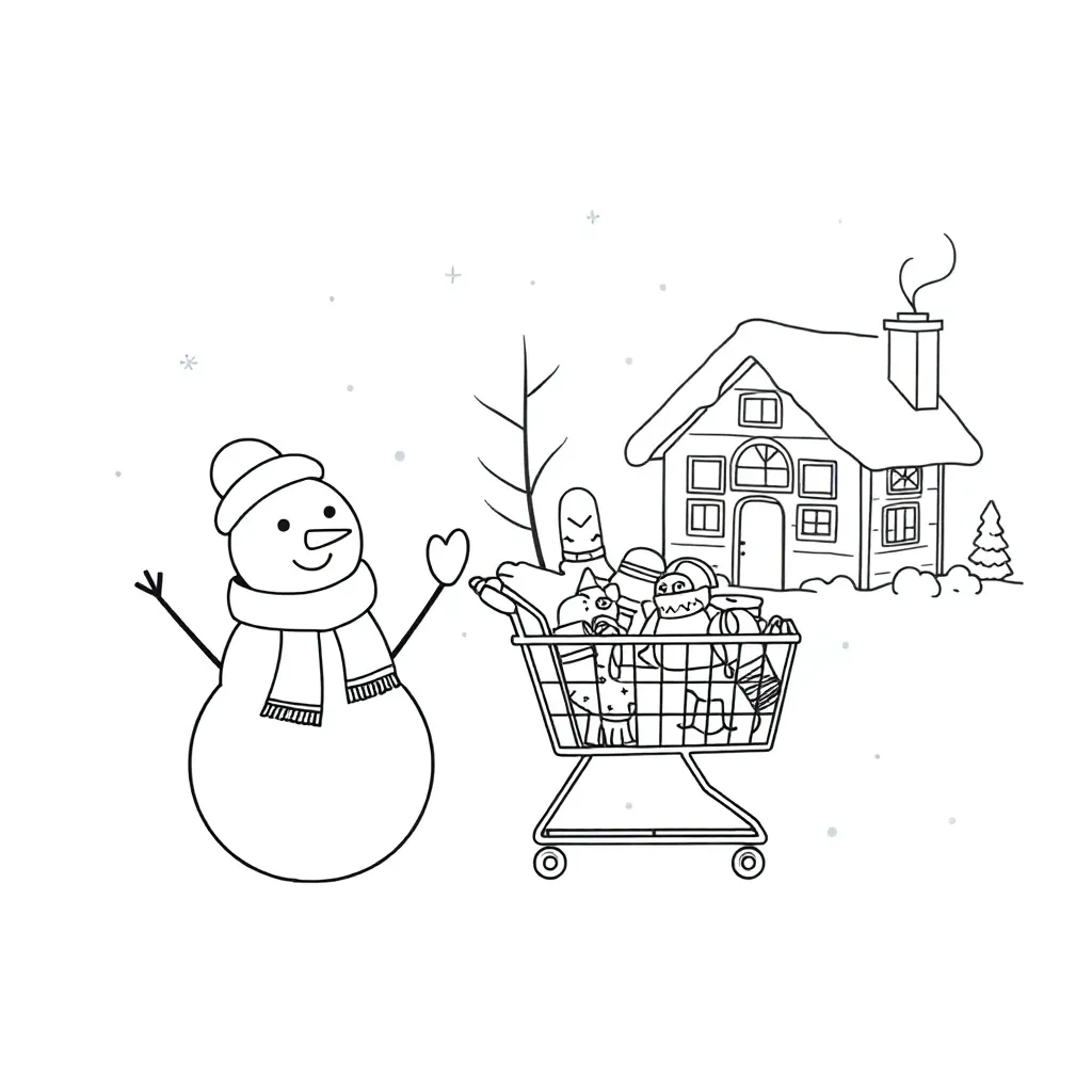 Winter scene with snowflakes and mittens