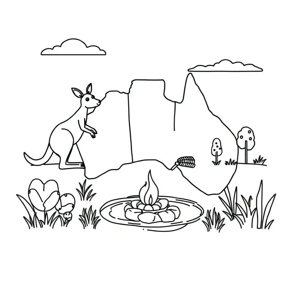 Aboriginal art symbols representing land, water and sky