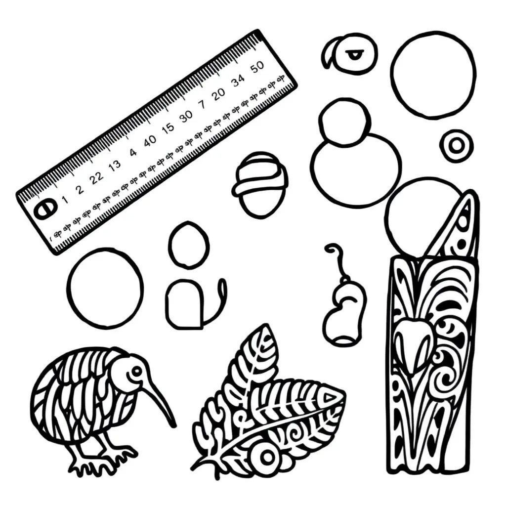Measurement tools including ruler, scales, and measuring jug
