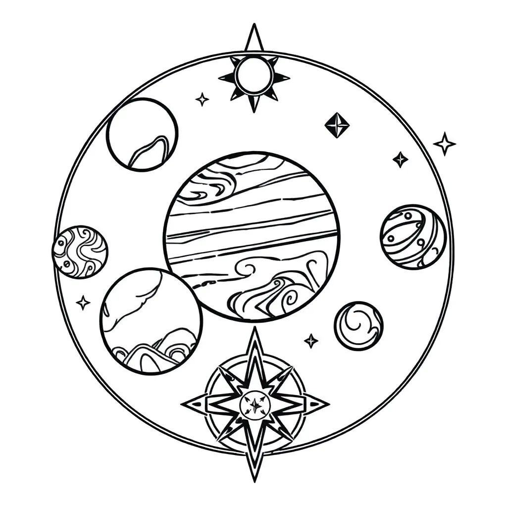 Solar system with planets orbiting the sun