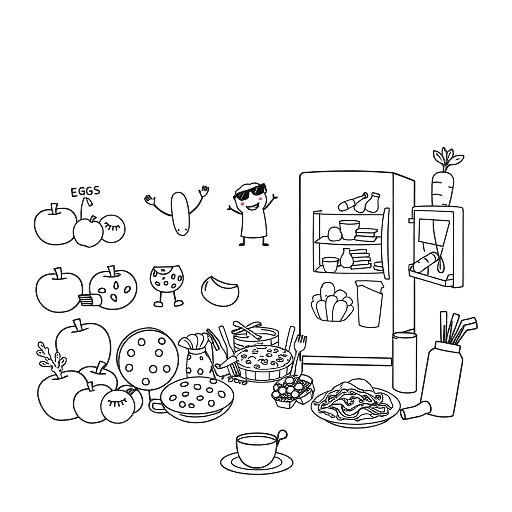 Happy cartoon foods with smiling faces