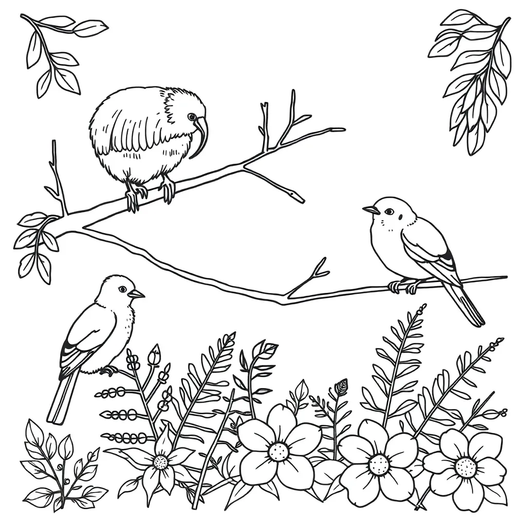 New Zealand native birds illustration