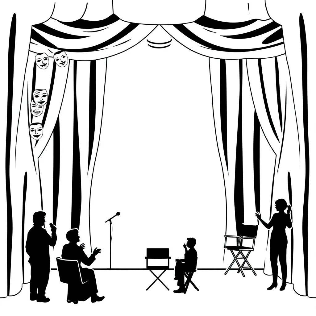 Drama masks and stage illustration