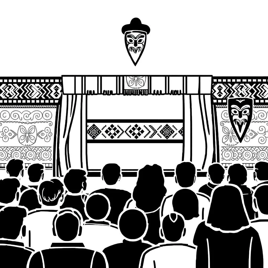 Oscar Kightley and theatre masks illustration