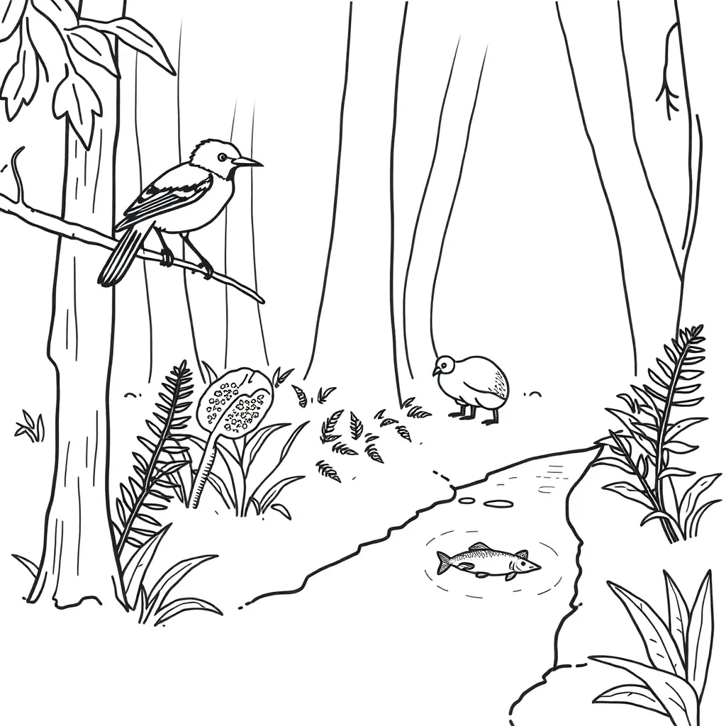 Food chain illustration showing grass, rabbit, and hawk