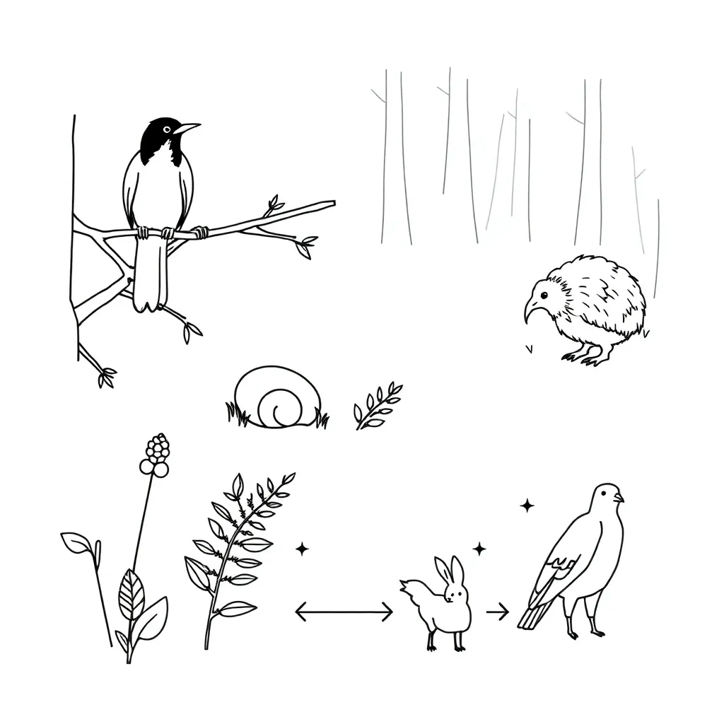 Food chain illustration showing grass, rabbit, and hawk