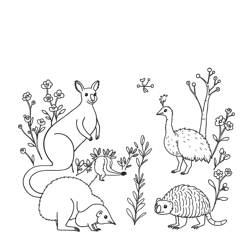Australian animals - snake and kangaroo